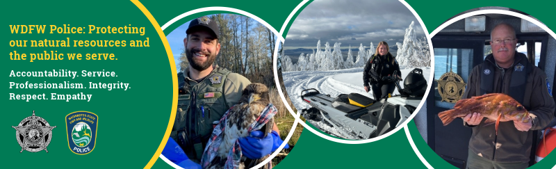 Fish and Wildlife Enforcement Recruitment Banner with various pictures of staff and wildlife.